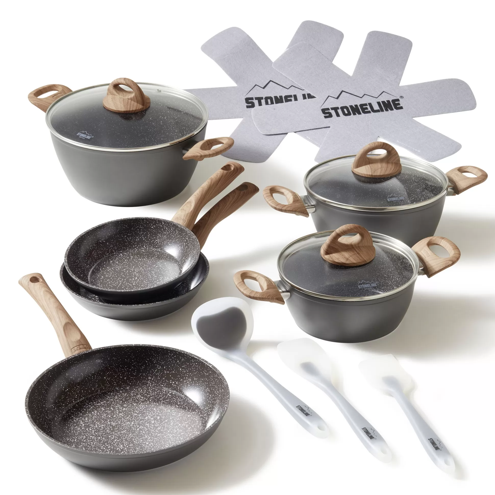 Cookware Sets | STONELINE Ceramic cookware set 14-piece | with Glass Lids - Wood Design