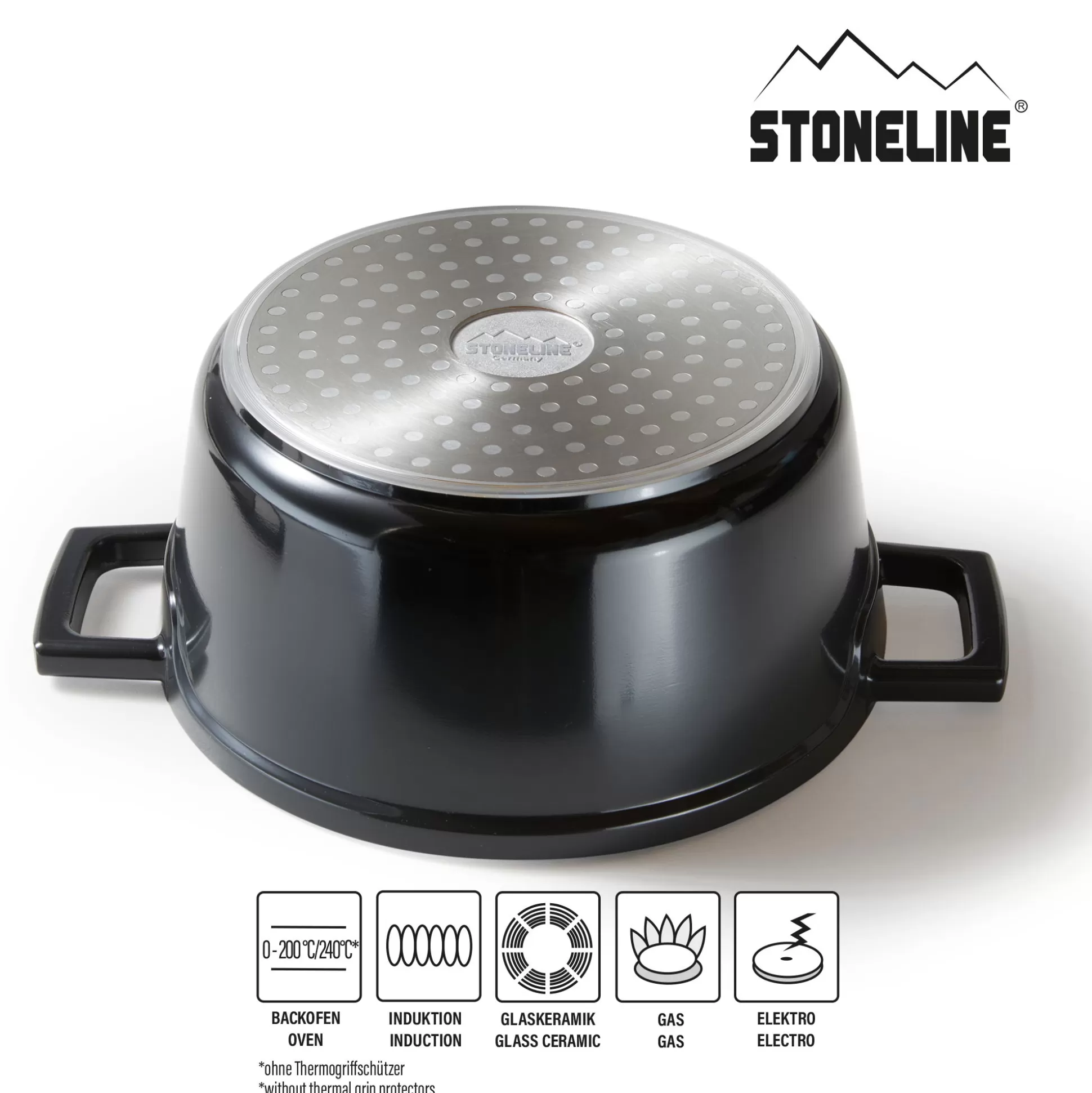 Roasters | STONELINE Cocotte Roaster Casserole Dish Round 20 cm Black | with Lid