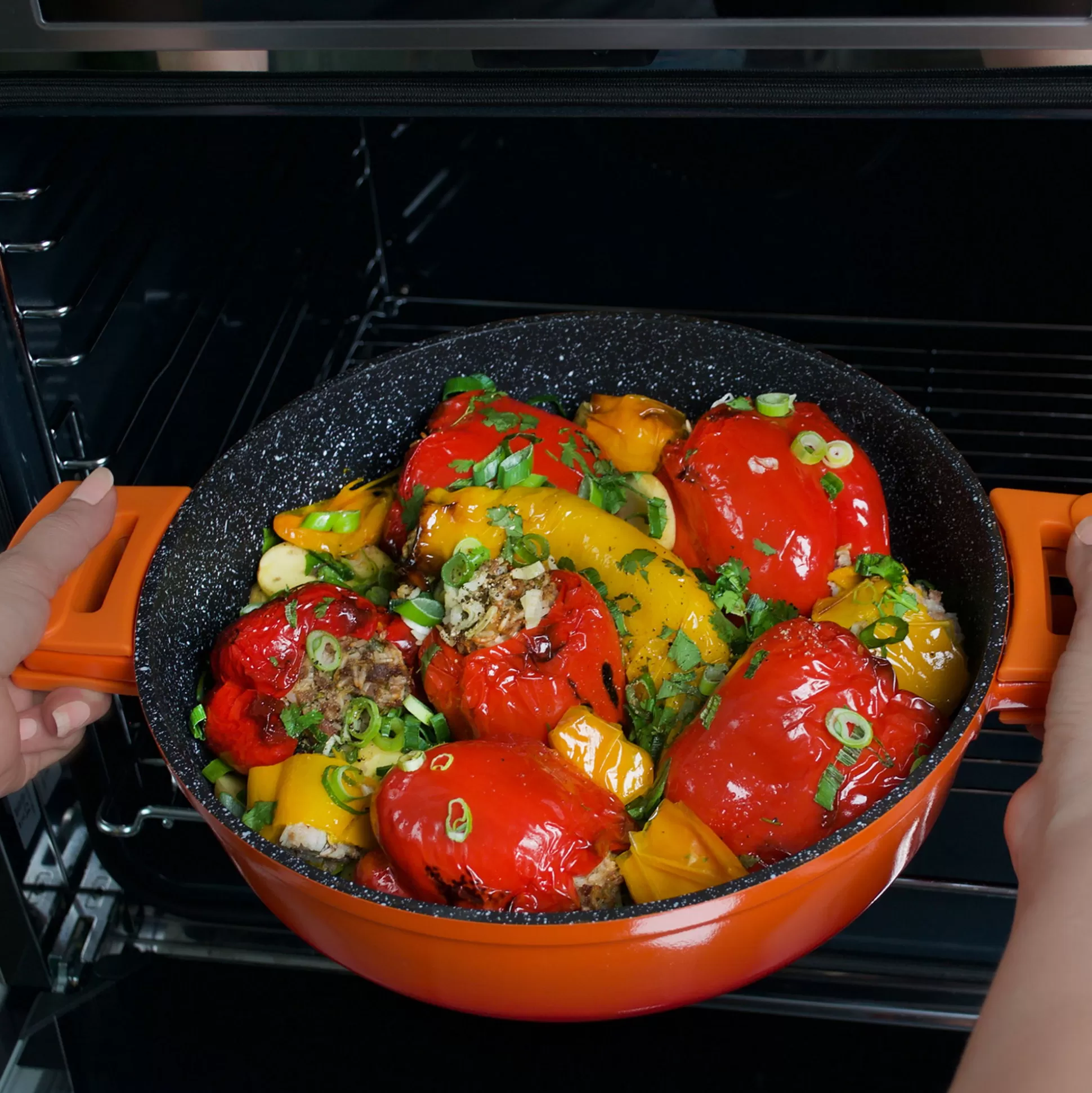 Roasters | STONELINE Cocotte Roaster Casserole Dish Round 28 cm Orange | with Lid