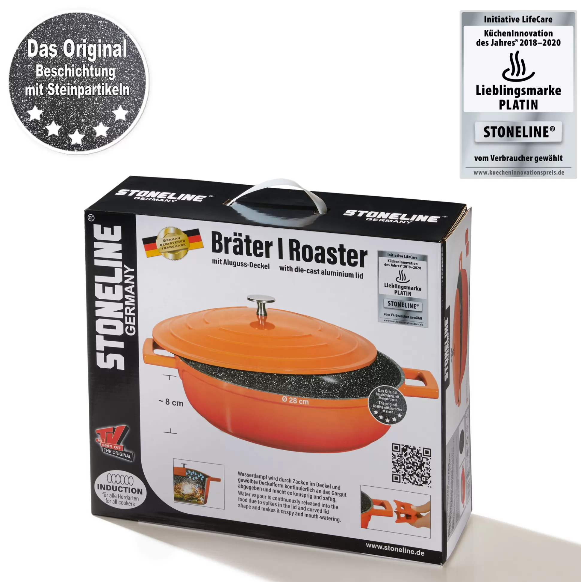 Roasters | STONELINE Cocotte Roaster Casserole Dish Round 28 cm Orange | with Lid