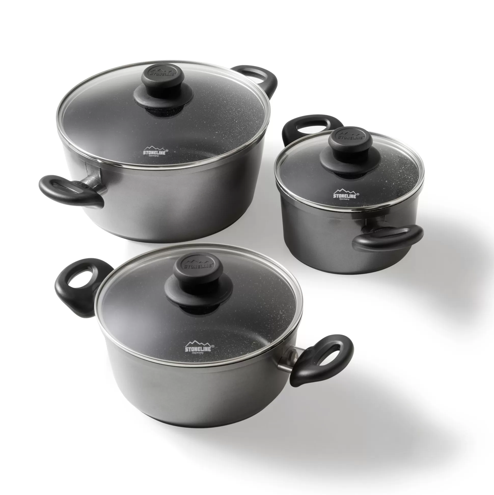 Pot Sets | STONELINE Cooking Pot Set of 6 16/20/24 | with Lids - Black