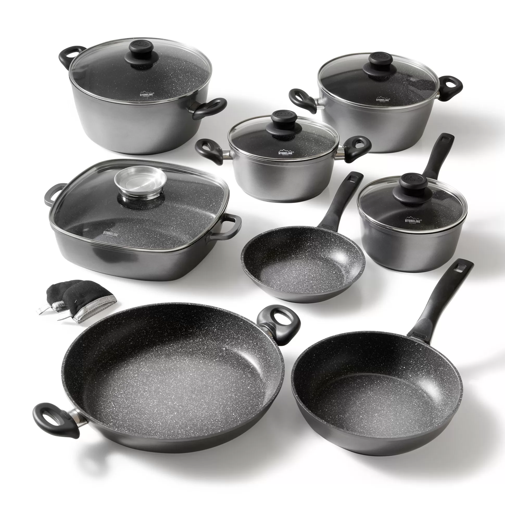 Cookware Sets | STONELINE Cookware Set of 13 18/20/24/28/32 | with Lids - Black