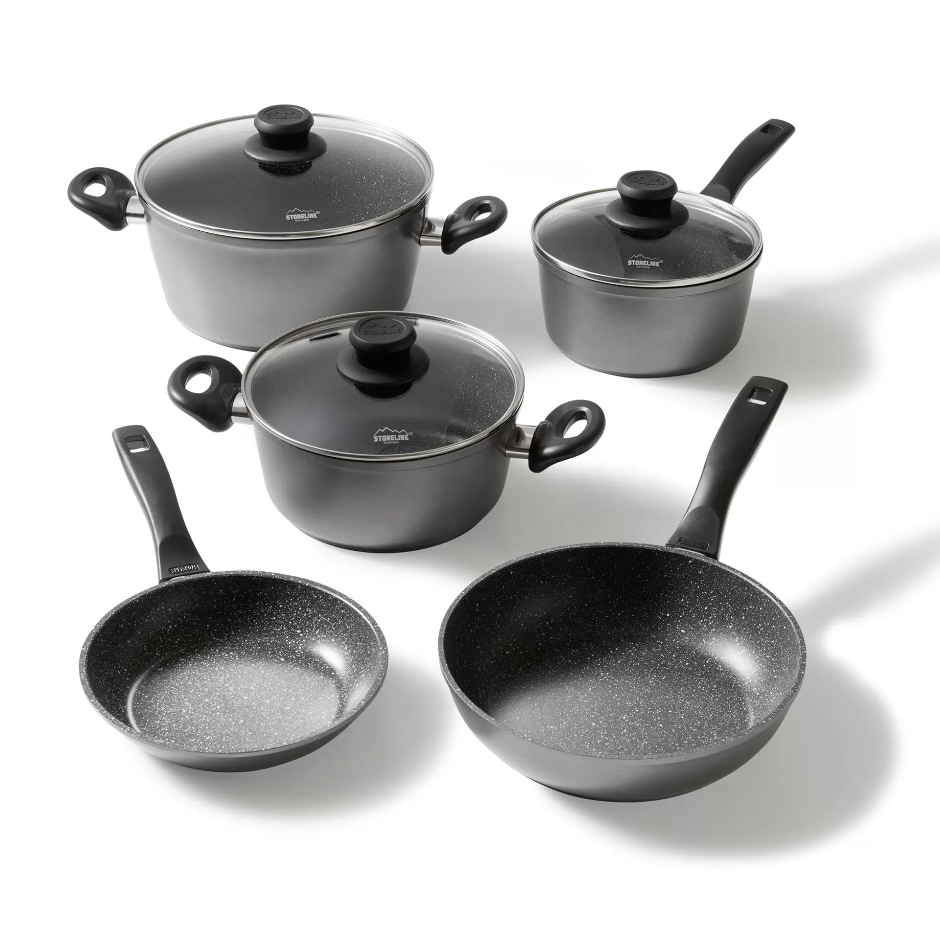 Cookware Sets | STONELINE Cookware Set of 8 18/20/24 | with Lids - Black