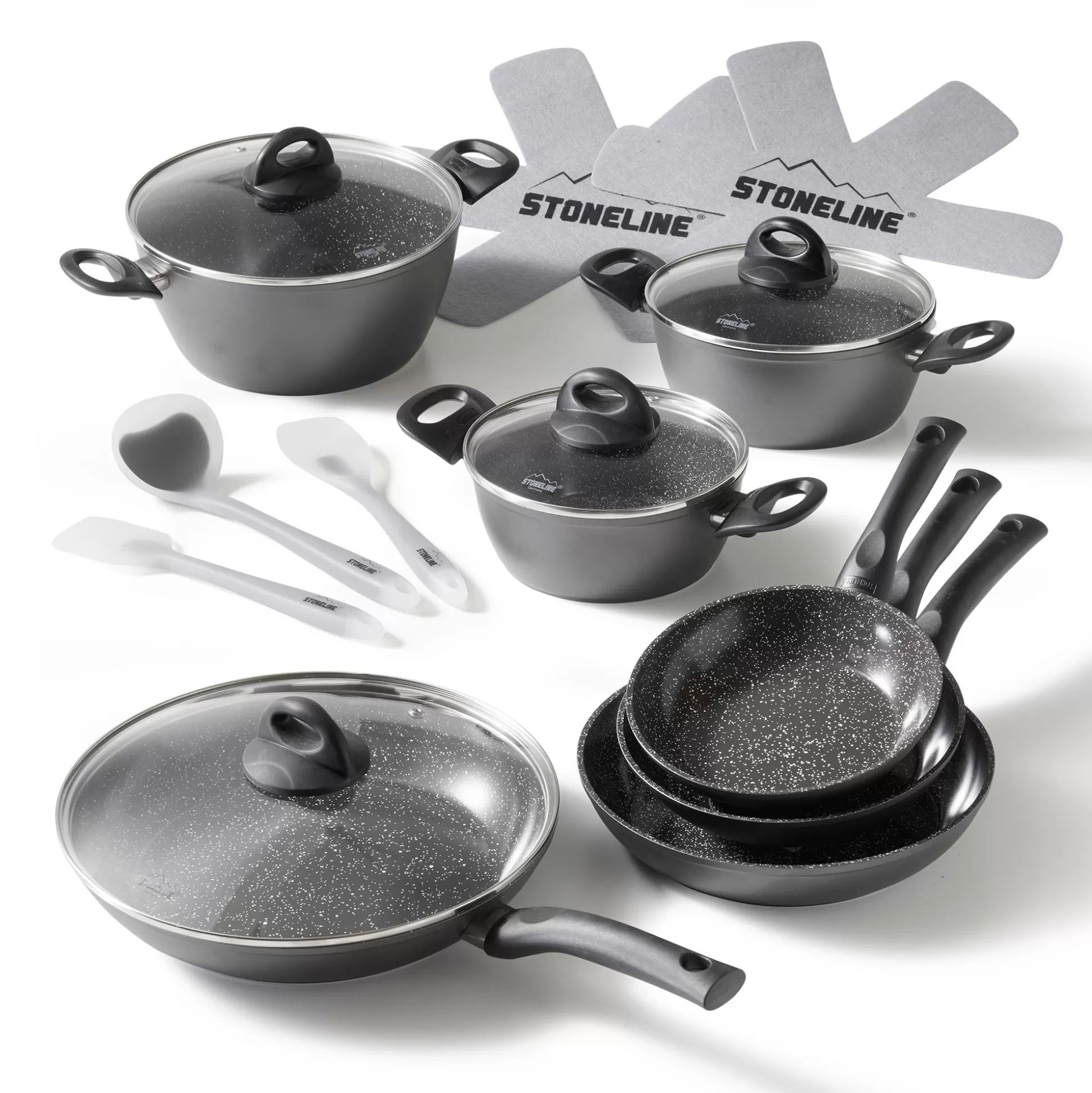 Cookware Sets | STONELINE Cookware Set of 16 18/20/24/28 Ceramic Pans Pots | with Lids - Black