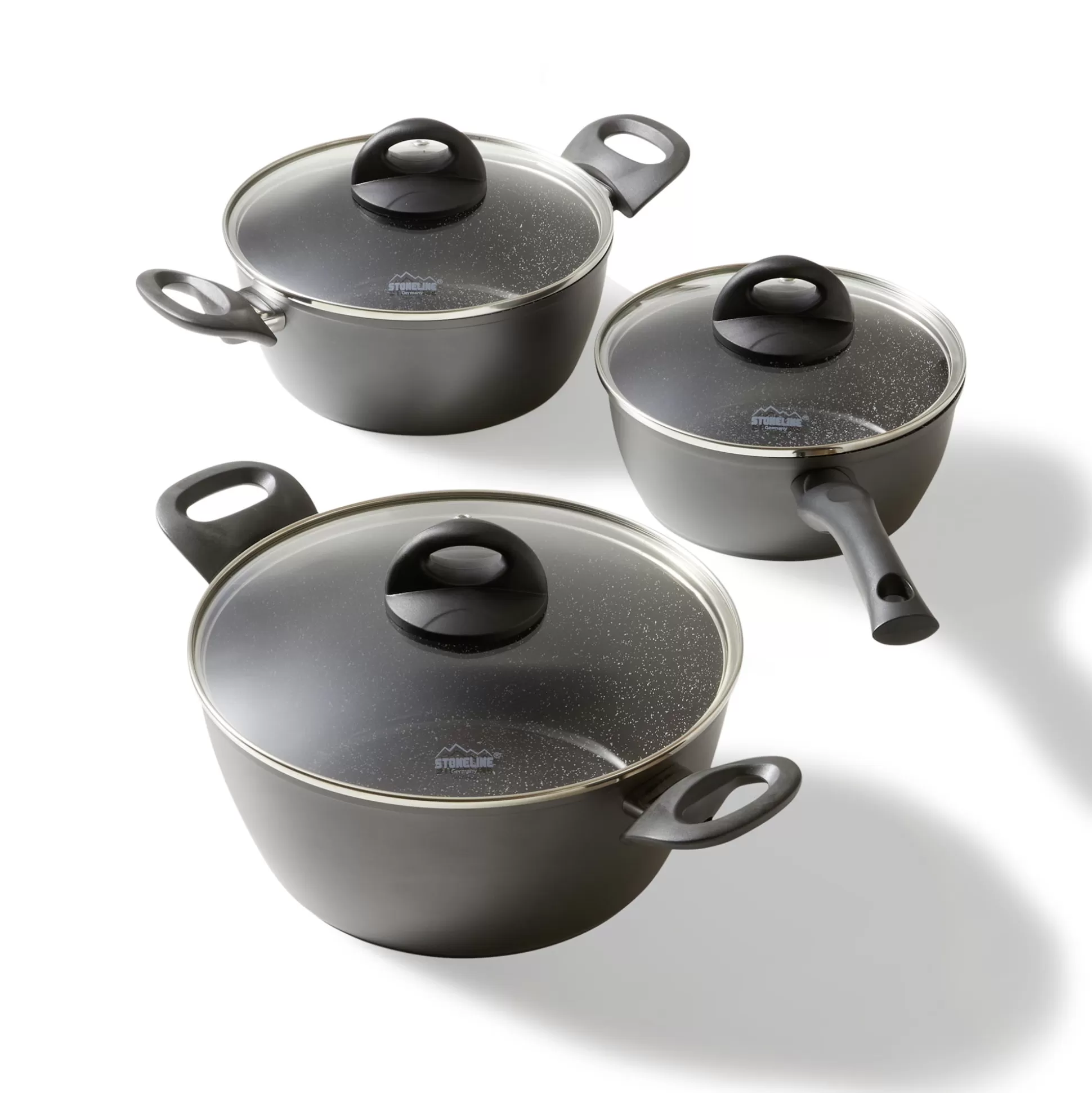 Cookware Sets | STONELINE Cookware Set of 6 18/20/24 Ceramic Pans Pots | with Lids - Black