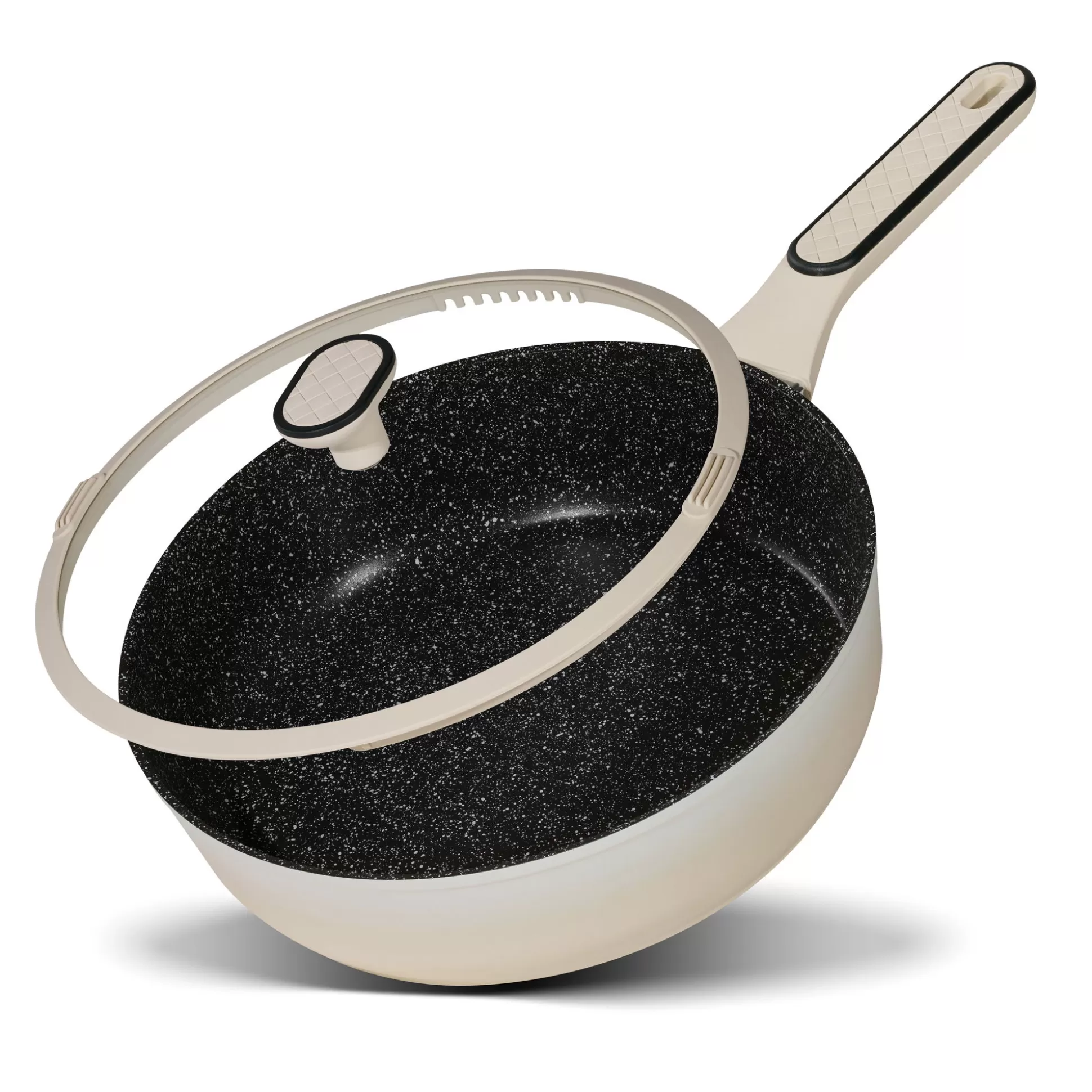 Braising Pans | STONELINE Deep Frying Pan 28 cm Cream | with Glass Lid