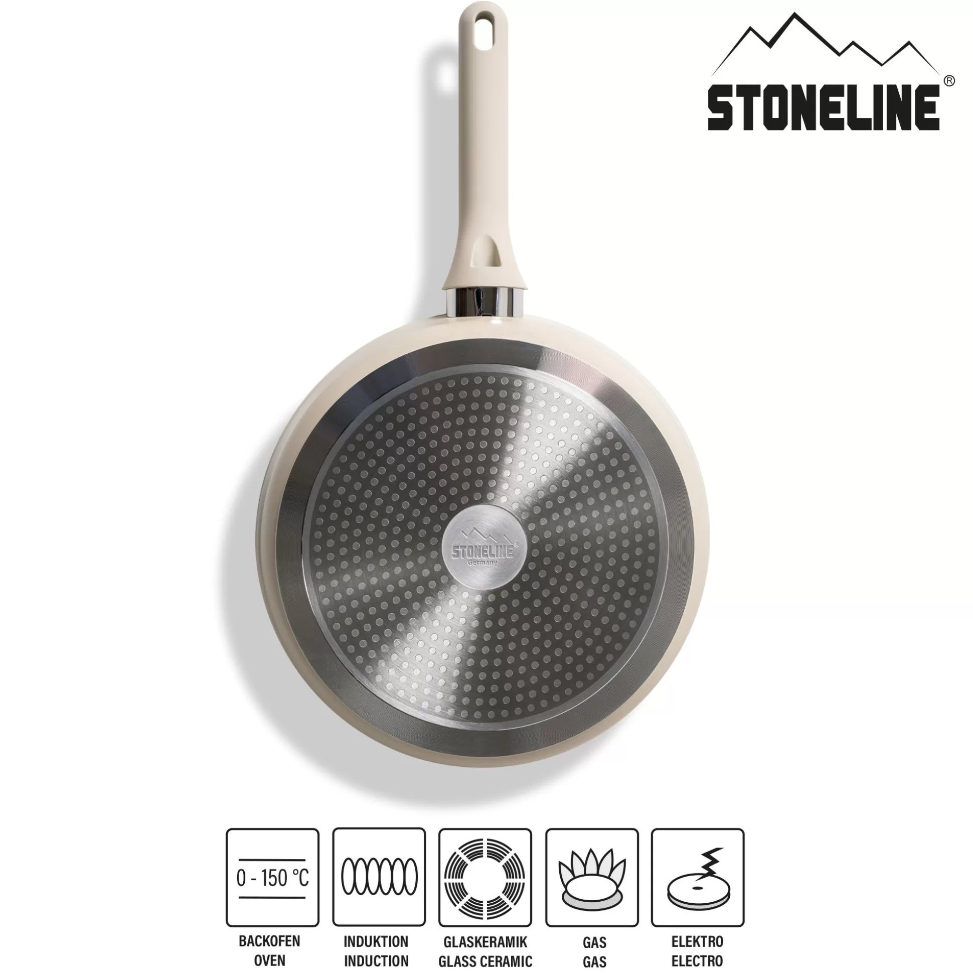 Braising Pans | STONELINE Deep Frying Pan 28 cm Cream | with Glass Lid