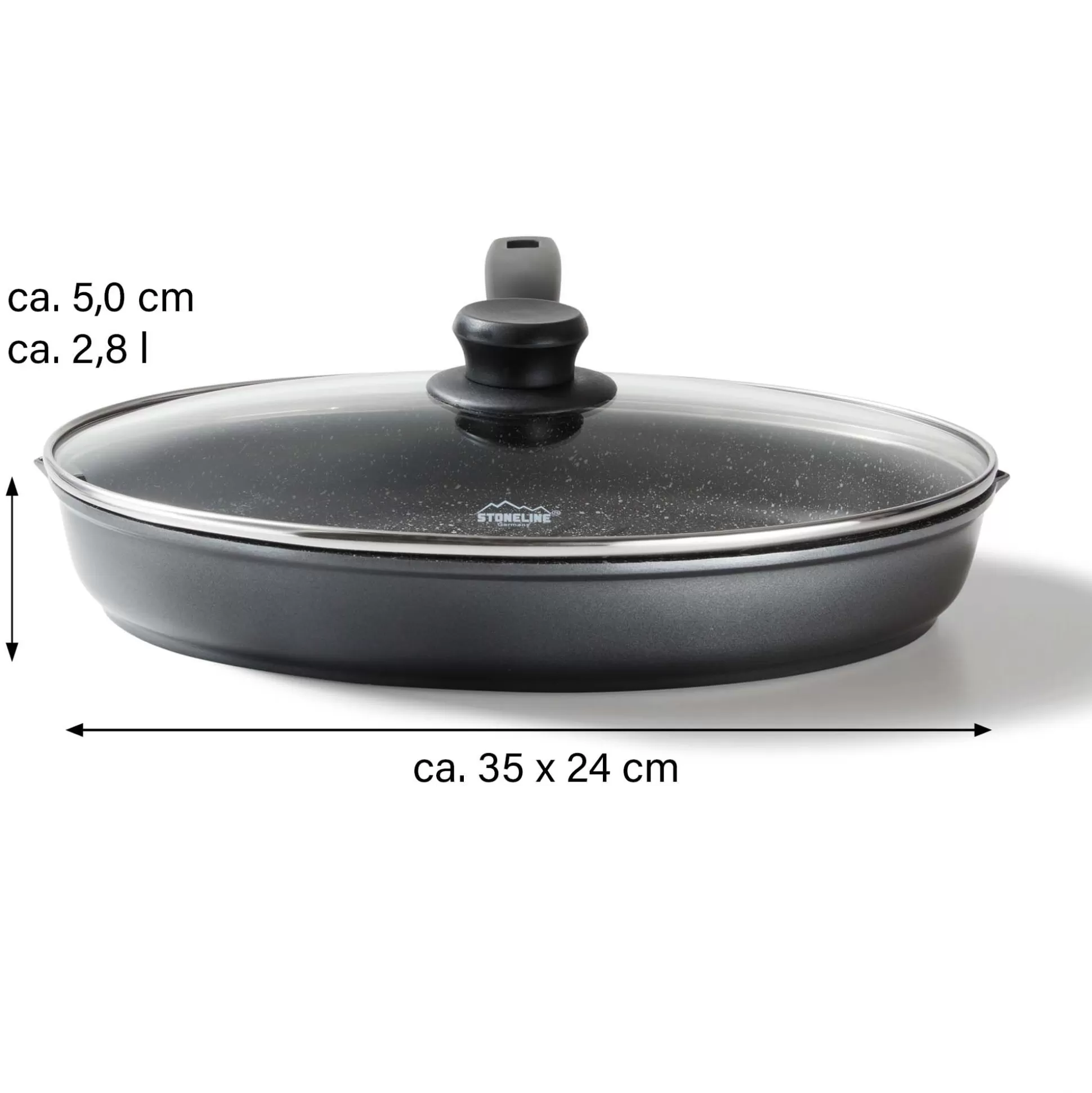 Fish Pan | STONELINE Fish Pan Cutlet Pan Oval 35x24 cm | with Lid - Black