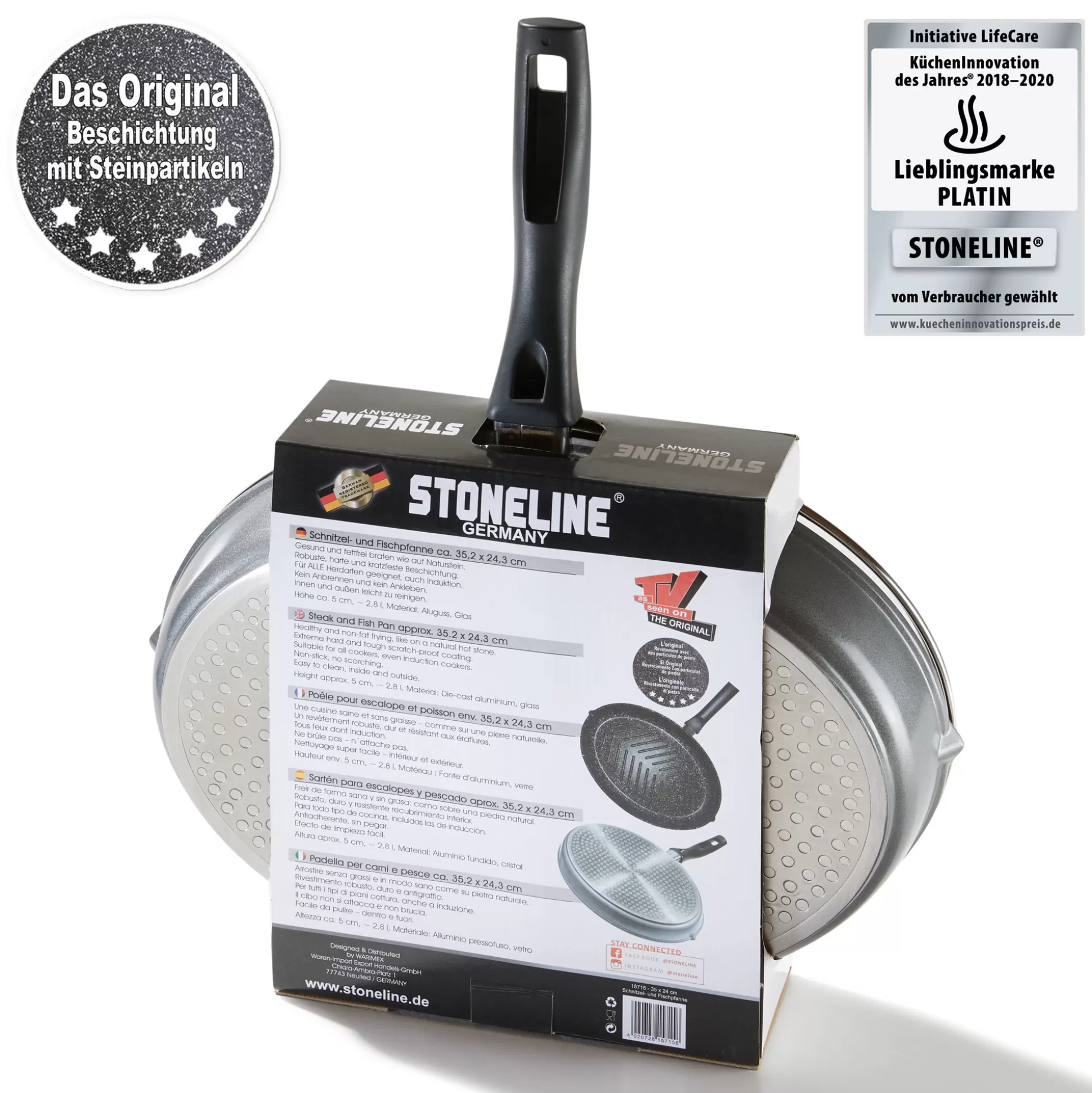 Fish Pan | STONELINE Fish Pan Cutlet Pan Oval 35x24 cm | with Lid - Black
