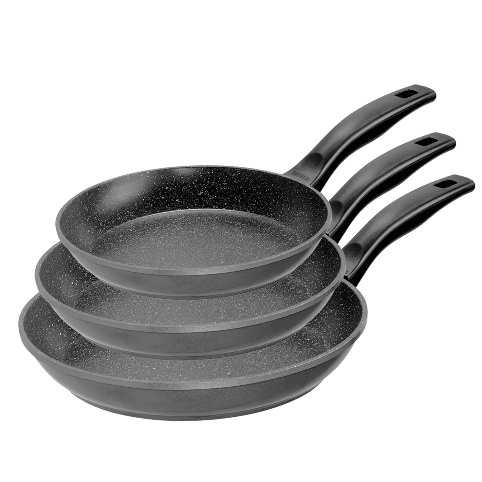 Pan Sets | STONELINE Frying Pan Set of 3 20/24/28 | without Lid - Black