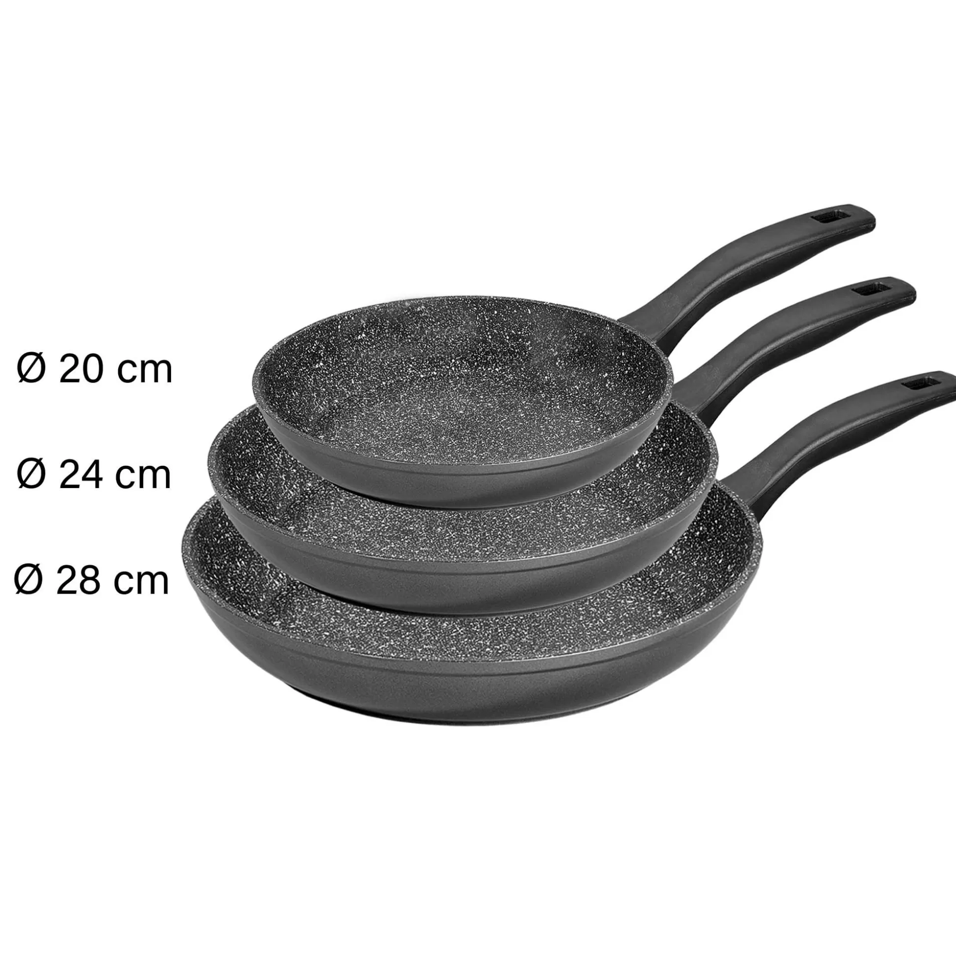 Pan Sets | STONELINE Frying Pan Set of 3 20/24/28 | without Lid - Black