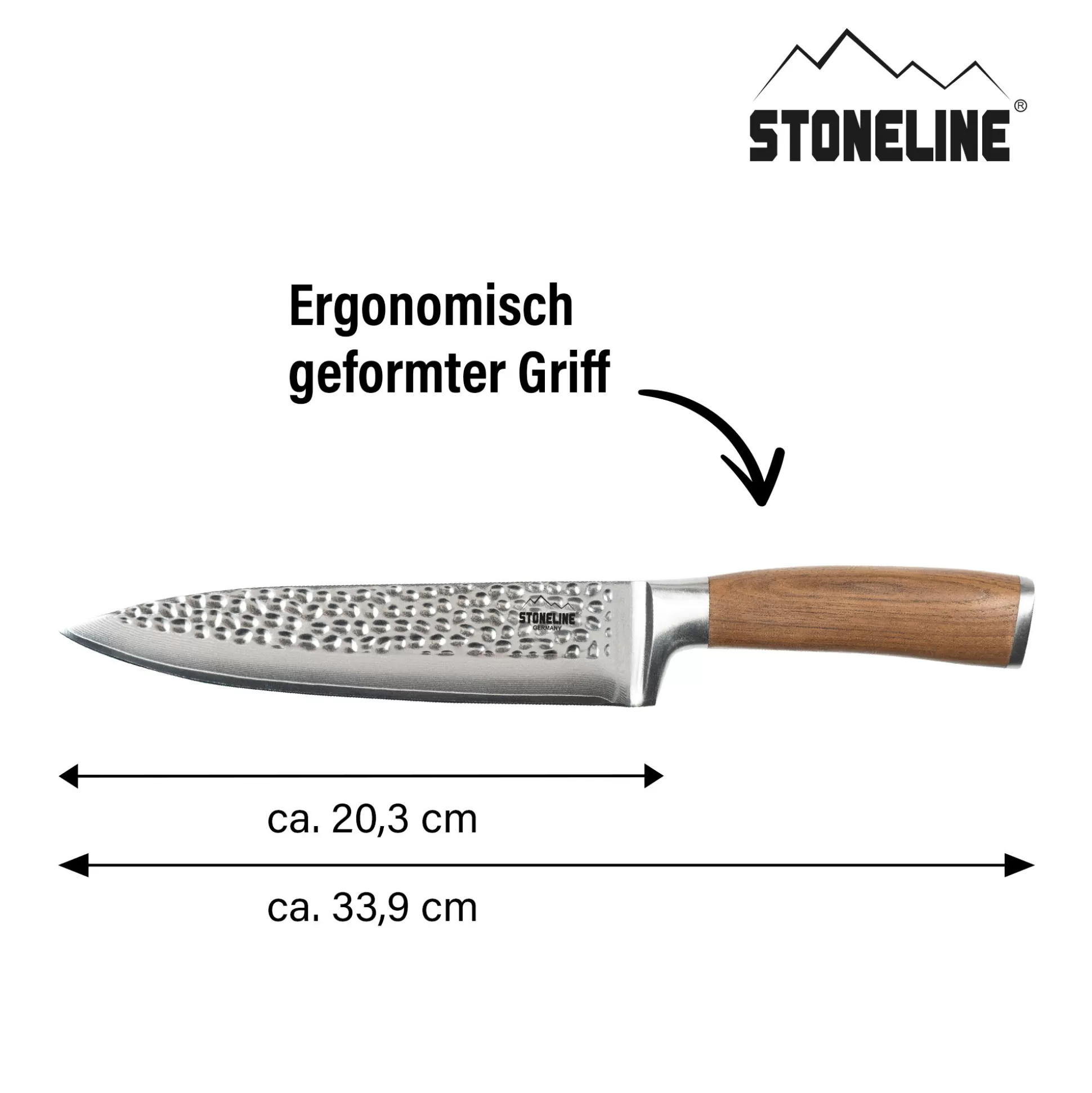 Damascus Steel Knives | STONELINE Hammered Damascus Steel Knife Chef's Knife 34 cm