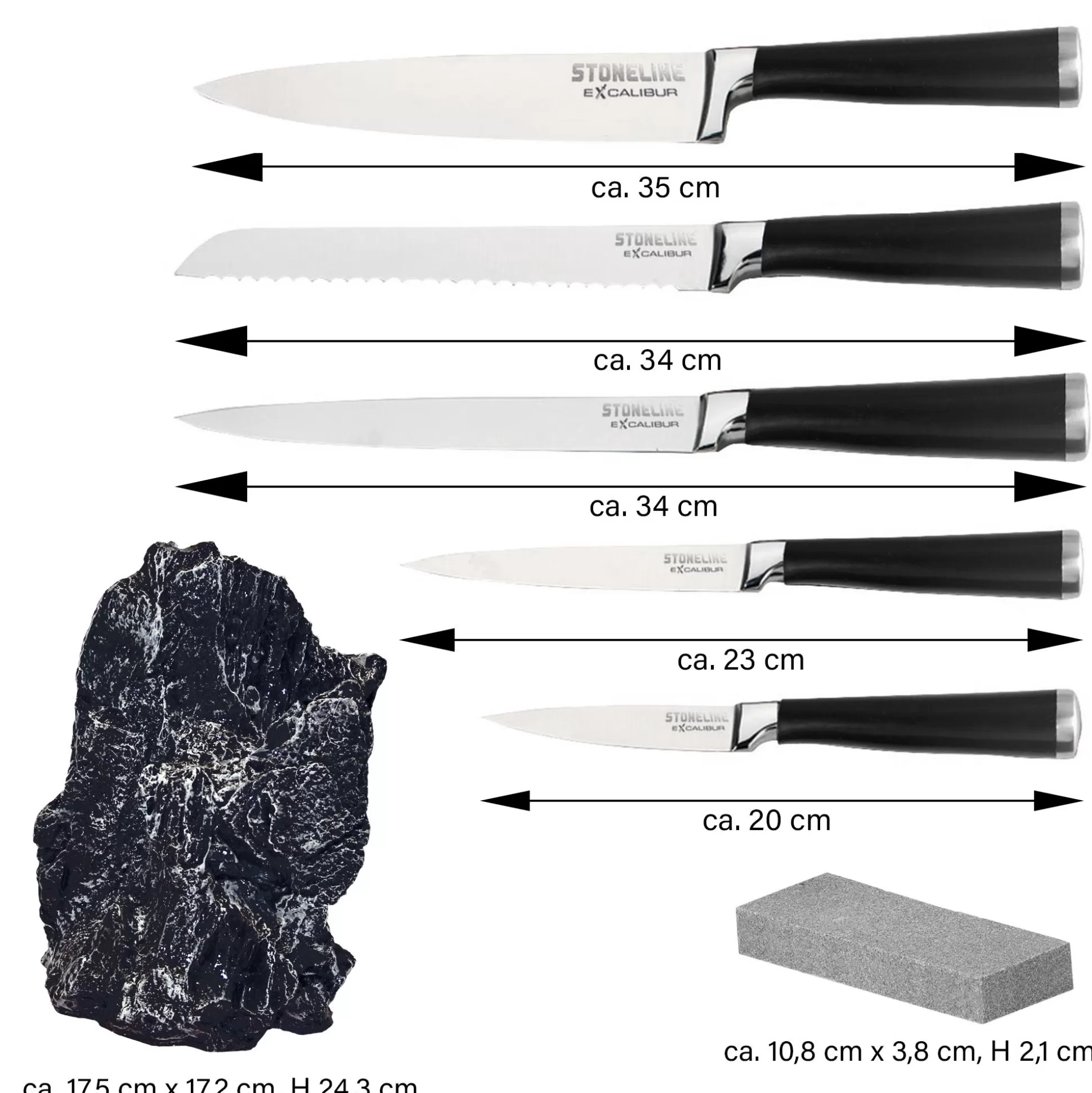 Kitchen Knife Set | STONELINE Knives Set of 5 Stainless Steel Knife with Knife Block Excalibur®