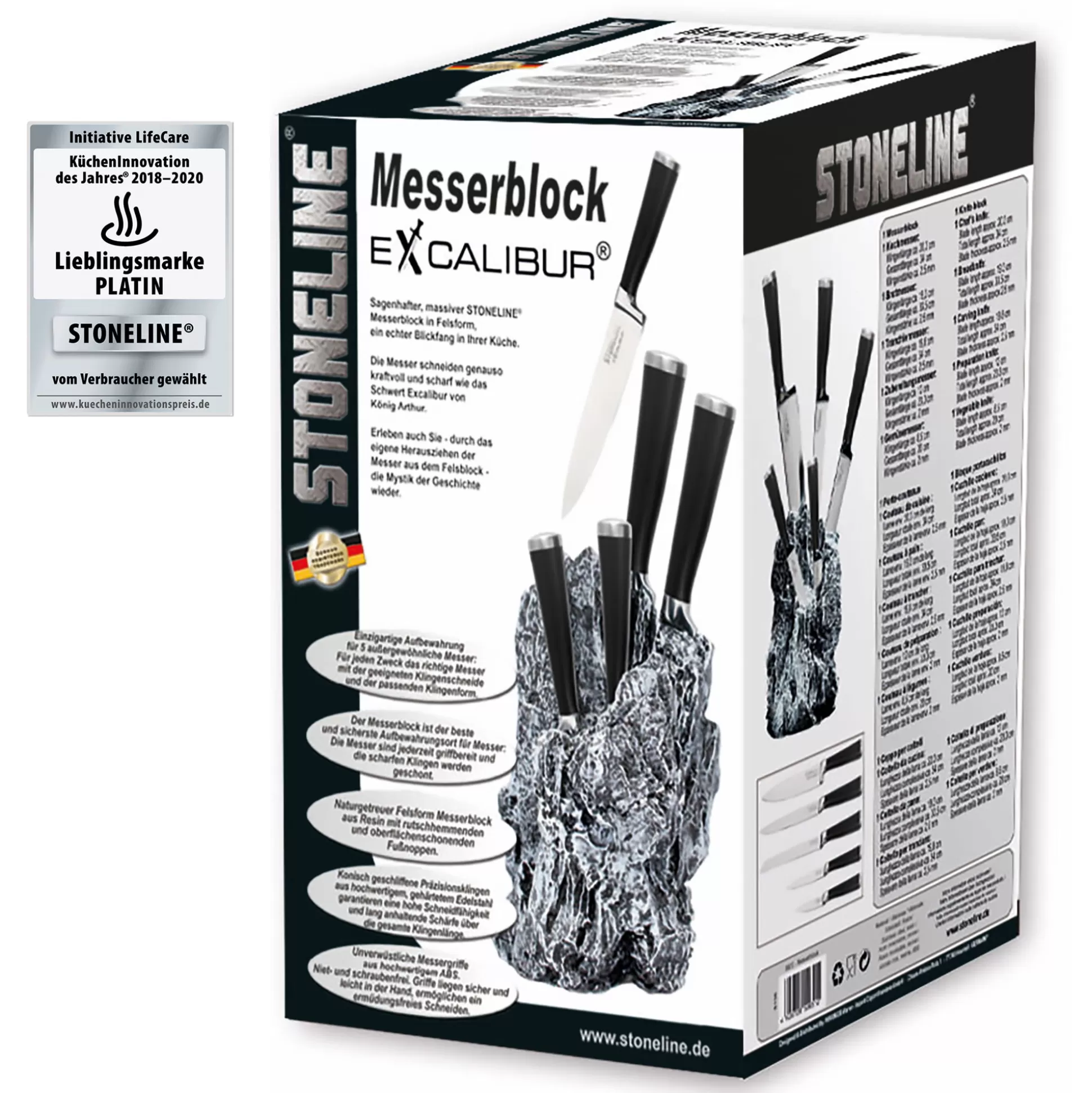 Kitchen Knife Set | STONELINE Knives Set of 5 Stainless Steel Knife with Knife Block Excalibur®