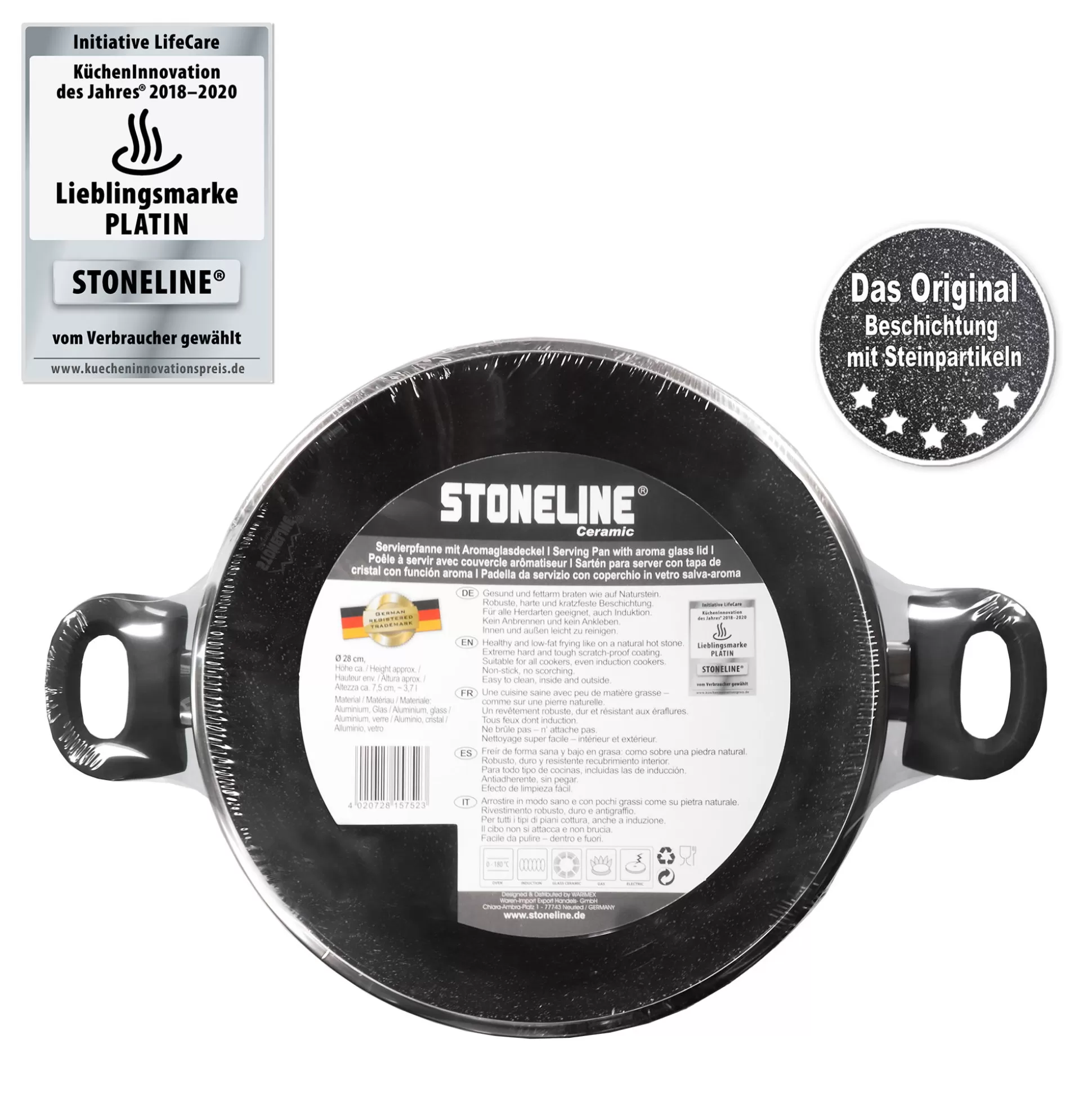 Serving Pans | STONELINE Serving Pan Deep Frying Pan 28 cm Ceramic Pan | with Lid - Black