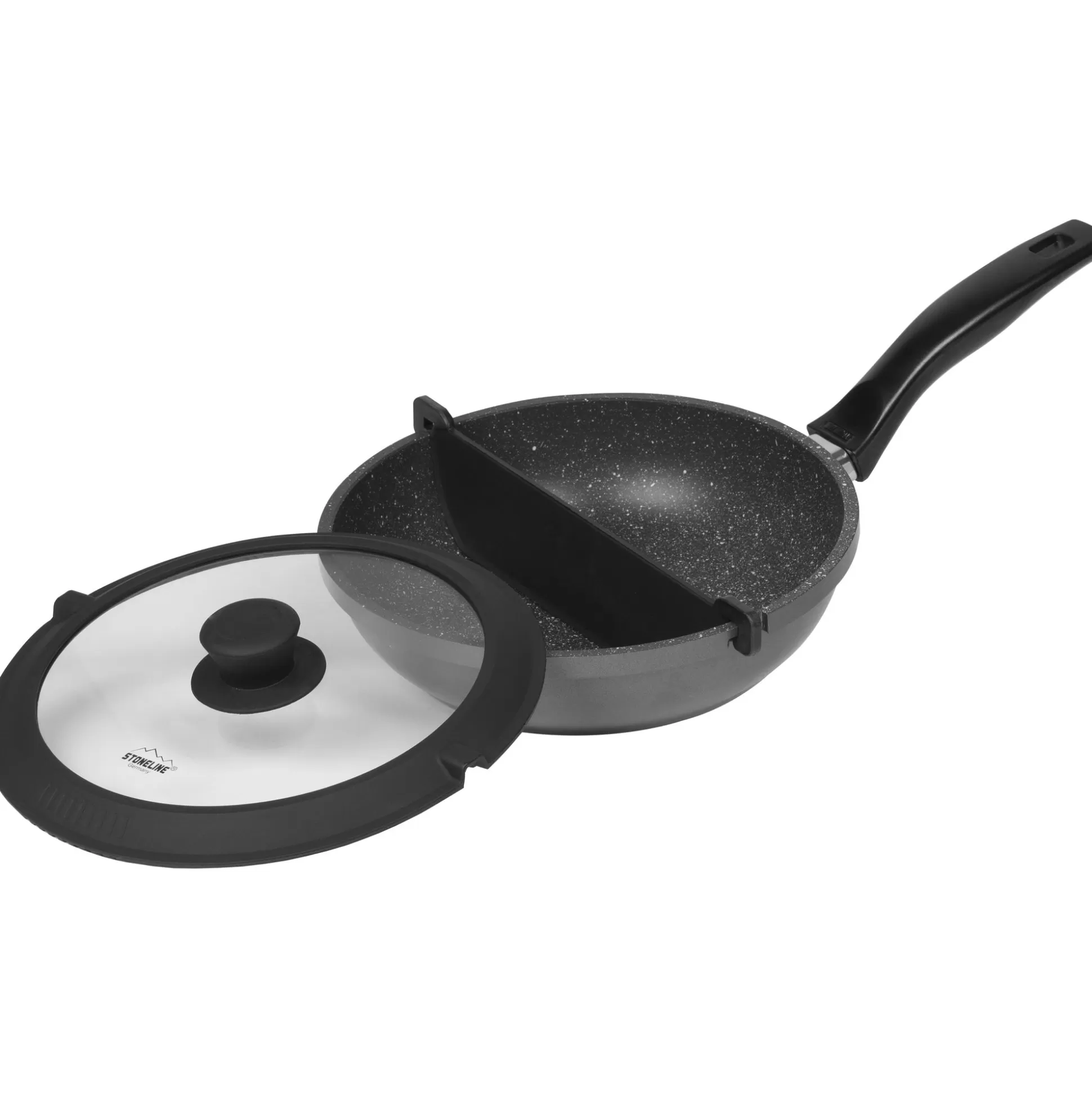 Frying Pans | STONELINE Split Pan 24 cm | with Divider Separator and Lid - Black