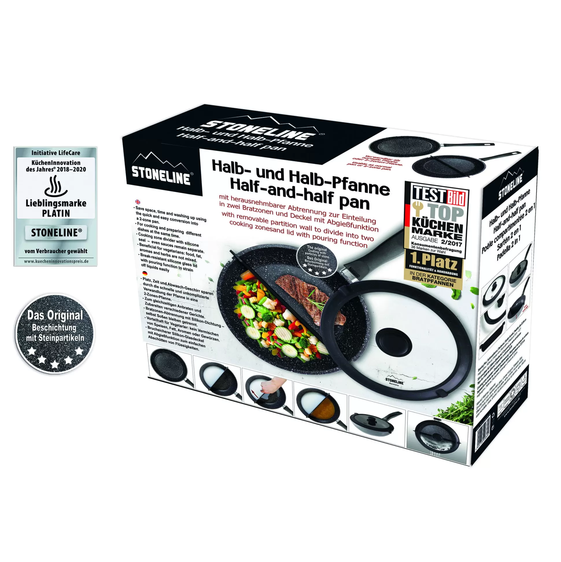 Frying Pans | STONELINE Split Pan 24 cm | with Divider Separator and Lid - Black