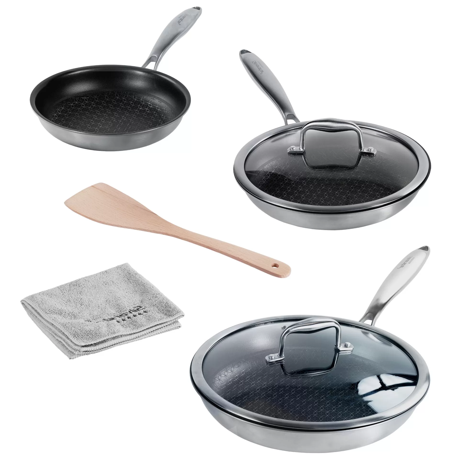 Pan Sets | STONELINE Stainless Steel Frying Pan Set of 7 20/24/28 | with Lids