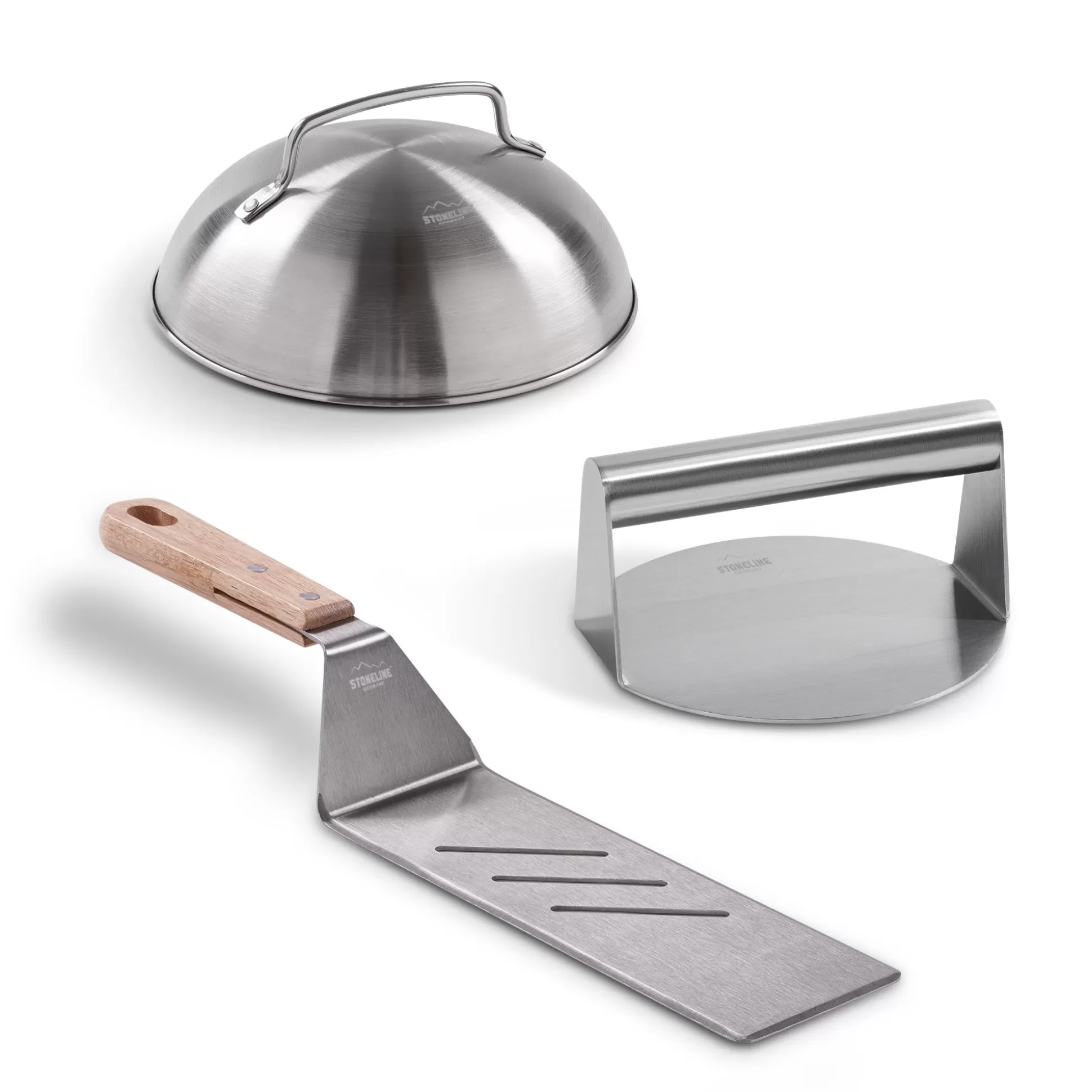 Cooking Utensil Sets | STONELINE ® Burger Smasher Set 3-tlg., Burgerpresse, Burgerglocke, Wender | Edelstahl