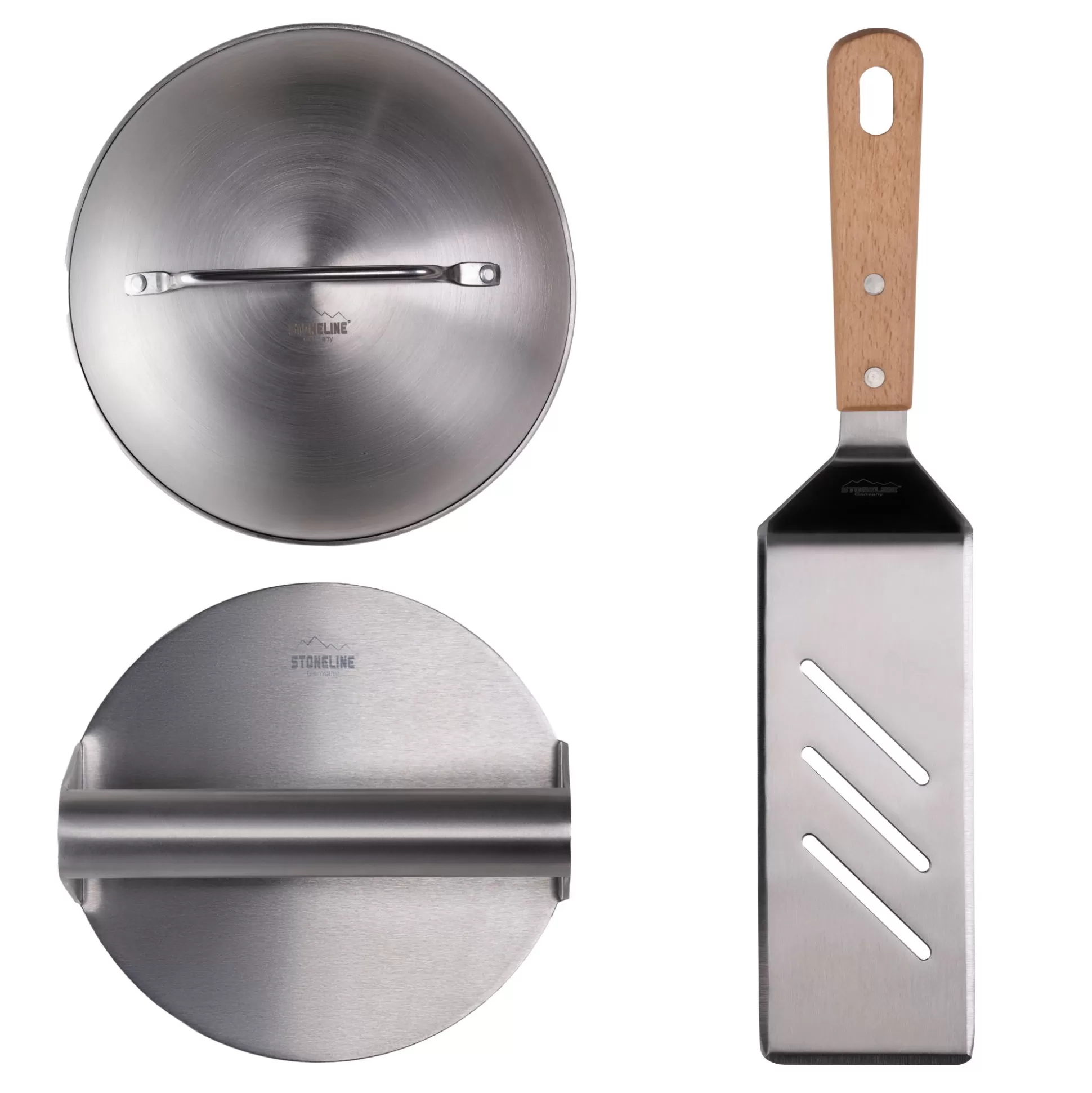 Cooking Utensil Sets | STONELINE ® Burger Smasher Set 3-tlg., Burgerpresse, Burgerglocke, Wender | Edelstahl