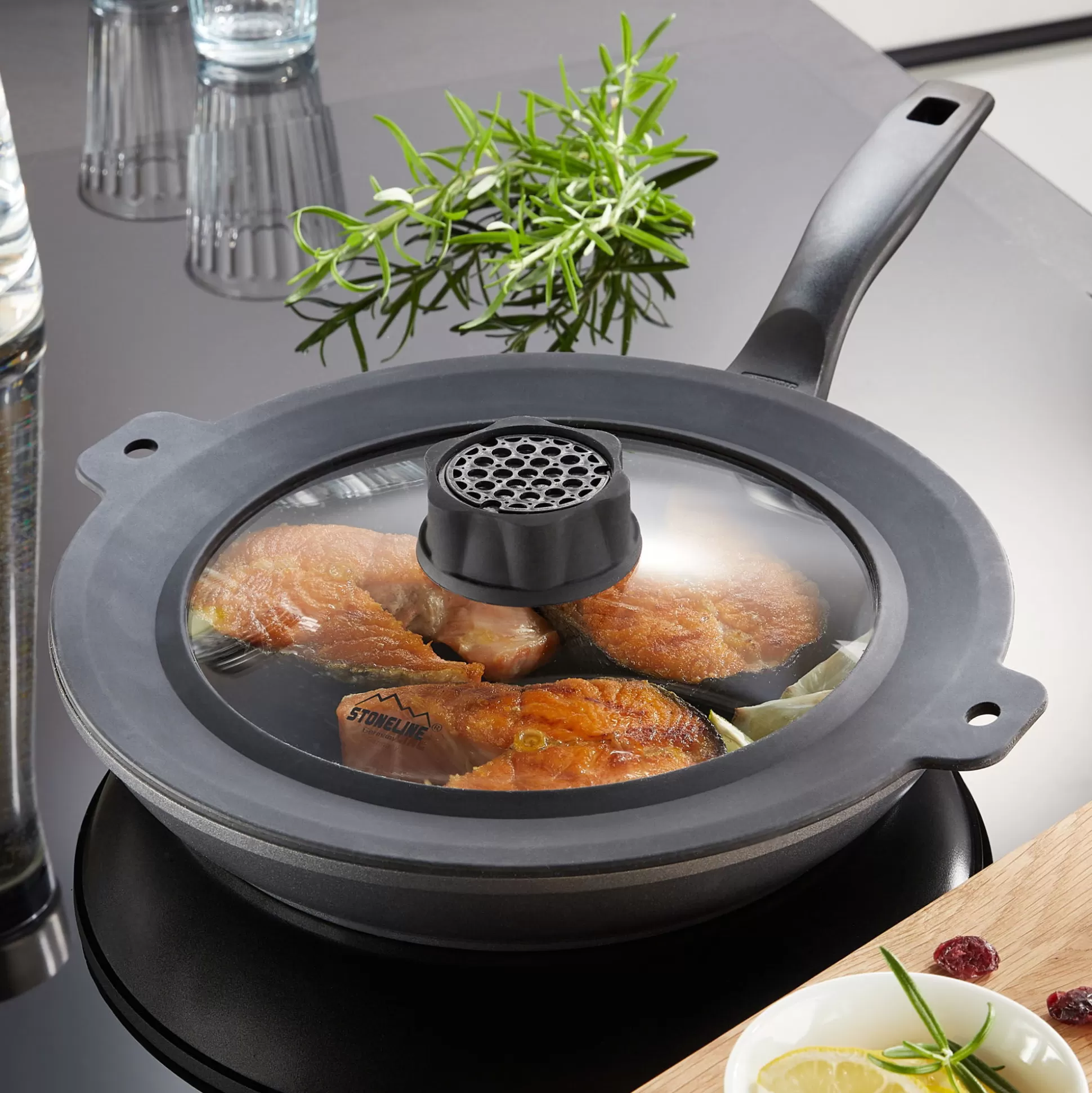 Glass Lids | STONELINE Universal Glass Lid 22/24/26/28 and refill set 32 pieces | with SMELL WELL function, charcoal filter