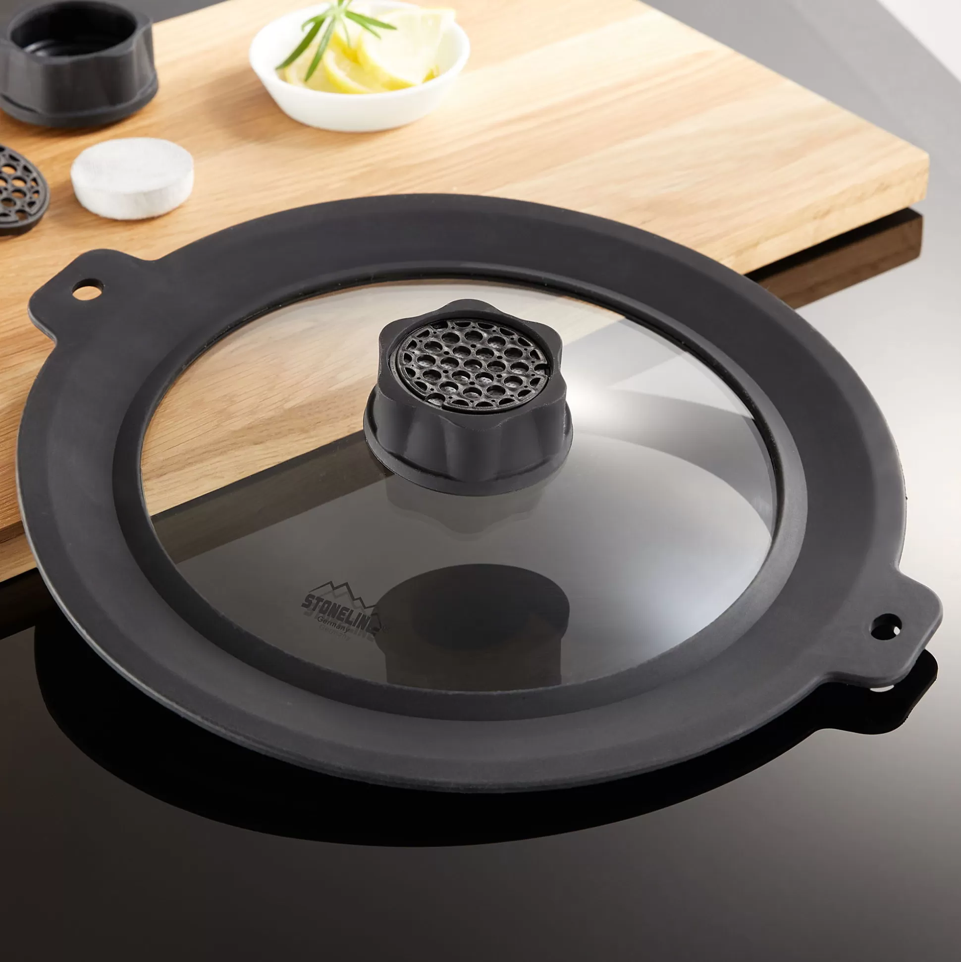 Glass Lids | STONELINE Universal Glass Lid 22/24/26/28 and refill set 32 pieces | with SMELL WELL function, charcoal filter
