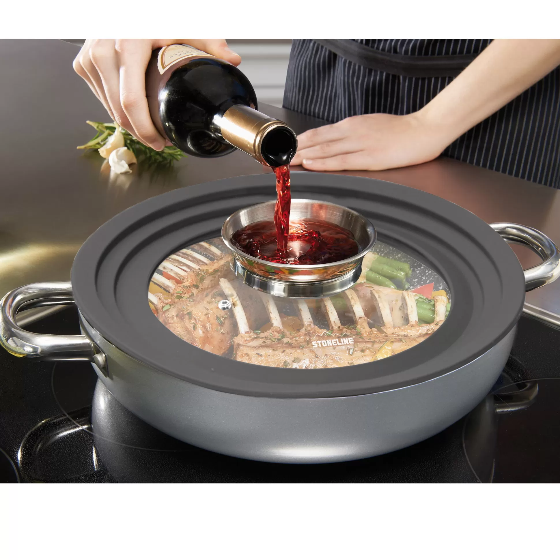 Glass Lids | STONELINE Universal Lid for Pots Pans Skillets 24/26/28 Aroma Function, Aroma Lid | Grey