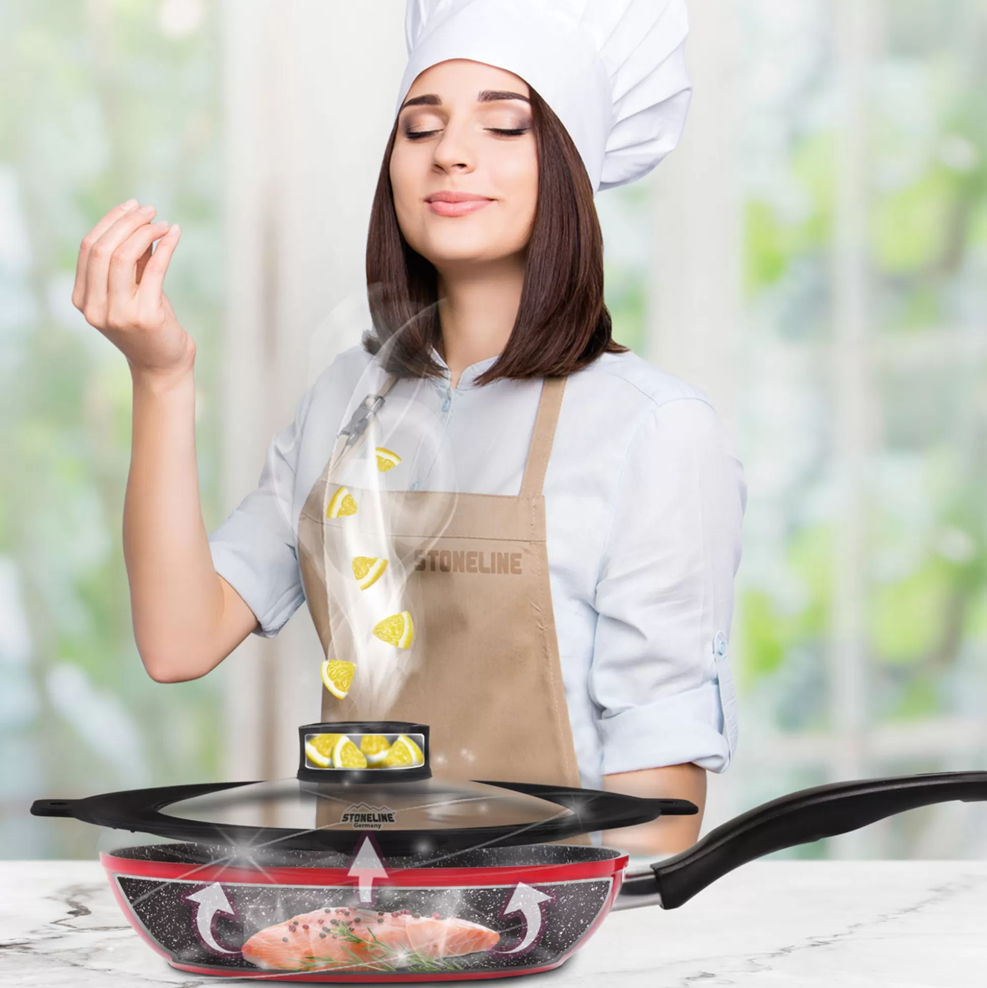 Glass Lids | STONELINE Universal Lid for Pots Pans Skillets 22/24/26/28 with SMELL WELL Function | Black