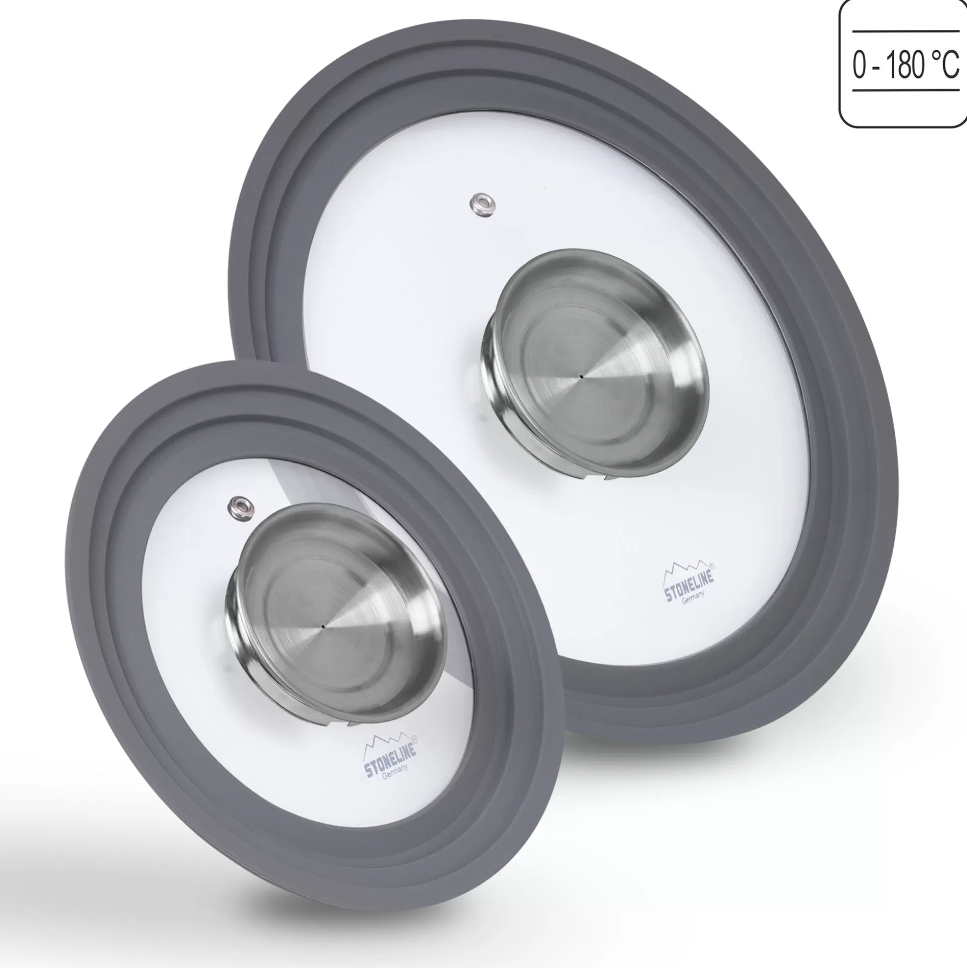 Glass Lids | STONELINE Universal Lid for Pots Pans Skillets Set of 2, 16/18/20 and 24/26/28 Aroma Lid | Grey