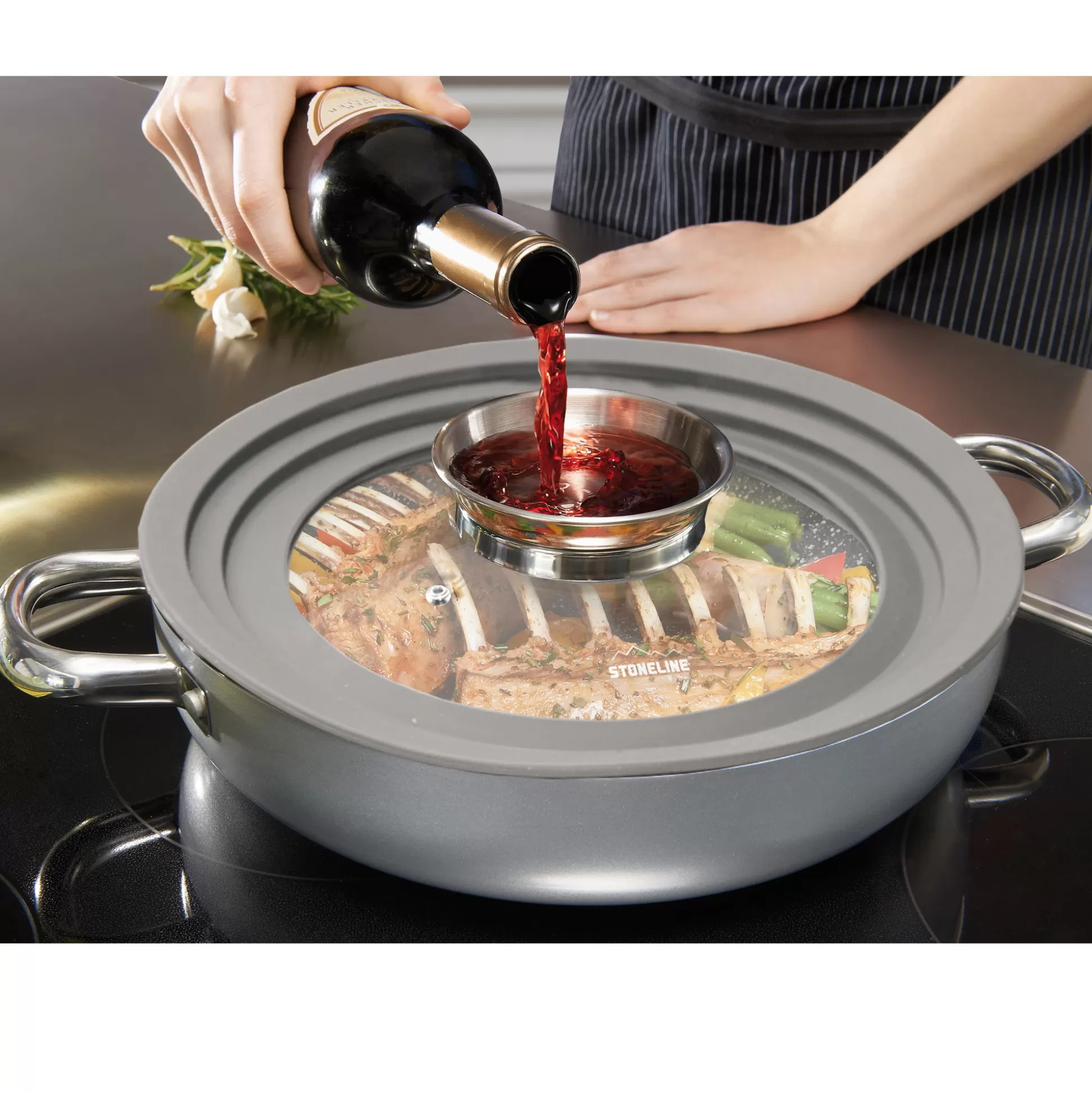 Glass Lids | STONELINE Universal Lid for Pots Pans Skillets Set of 2, 16/18/20 and 24/26/28 Aroma Lid | Grey