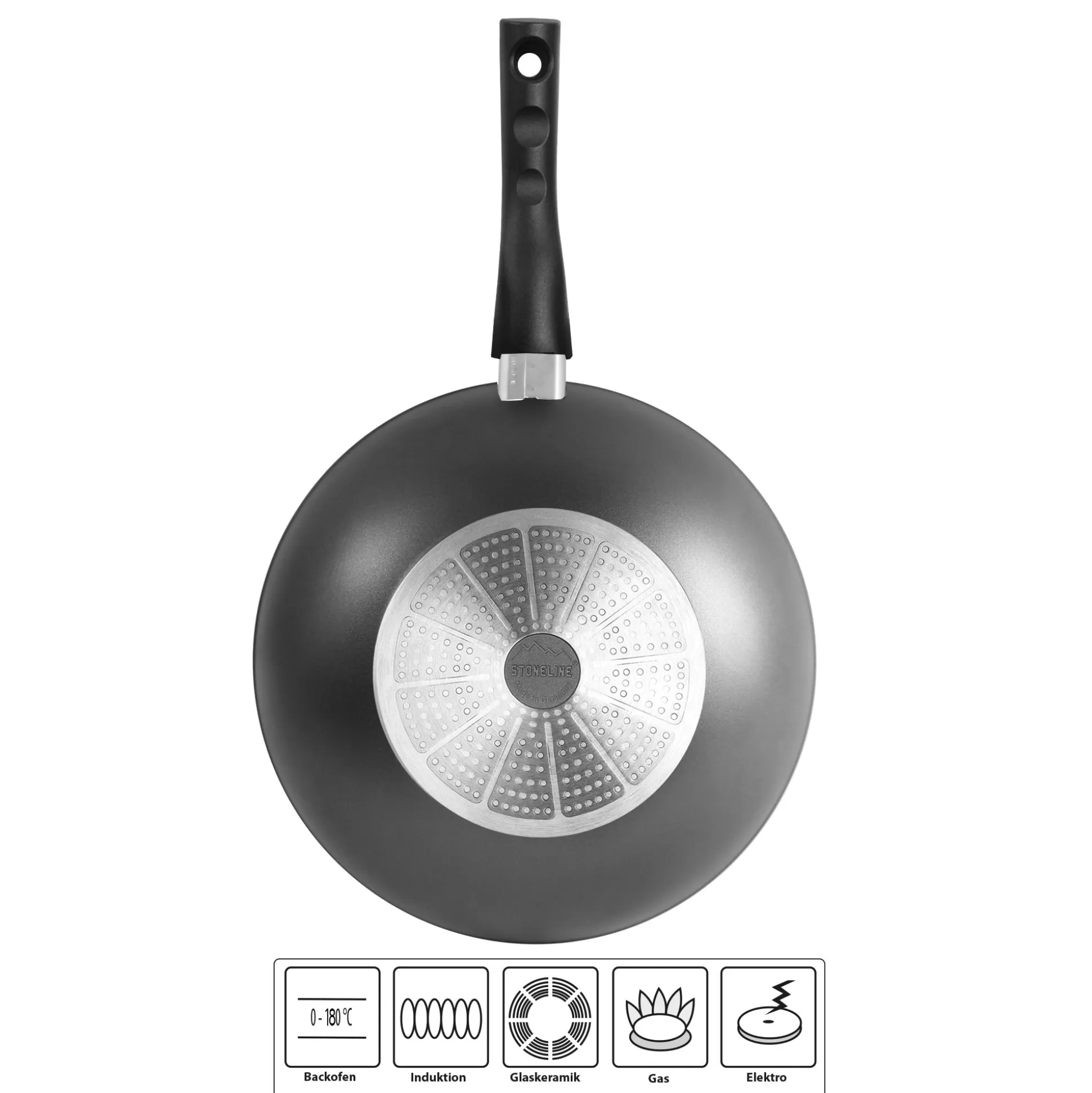 Wok | STONELINE Wok Pan 30 cm with removable handle | without Lid - Black