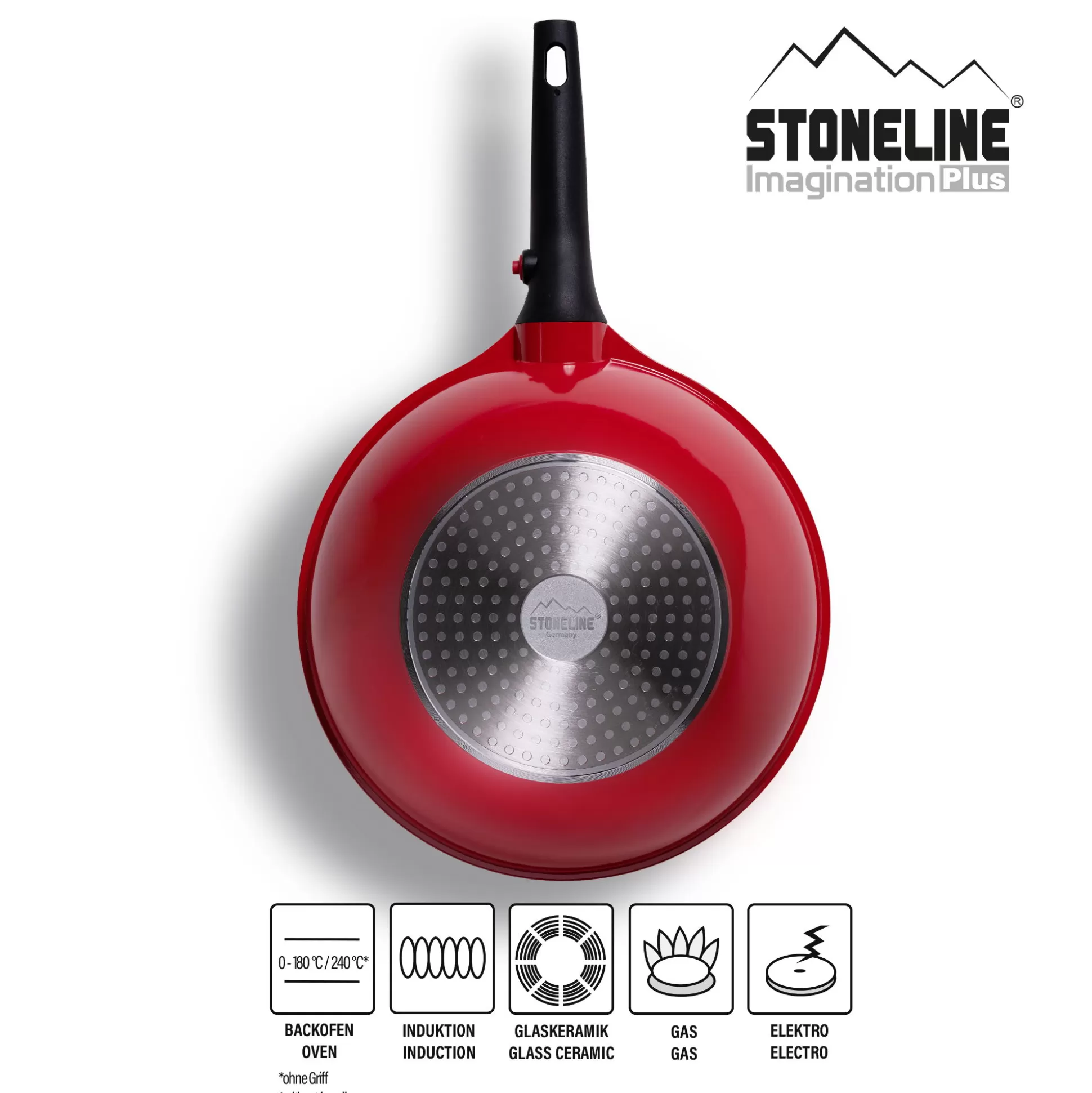 Wok | STONELINE Wok Pan with removable handle 30 cm | with Lid - Red